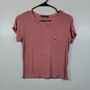 Brandy Melville Women Red  Stripe Skull Patch Crop Top Size OS